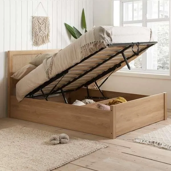 Birlea Rattan Ottoman Bed Frame Croxley Oak Storage in Natural