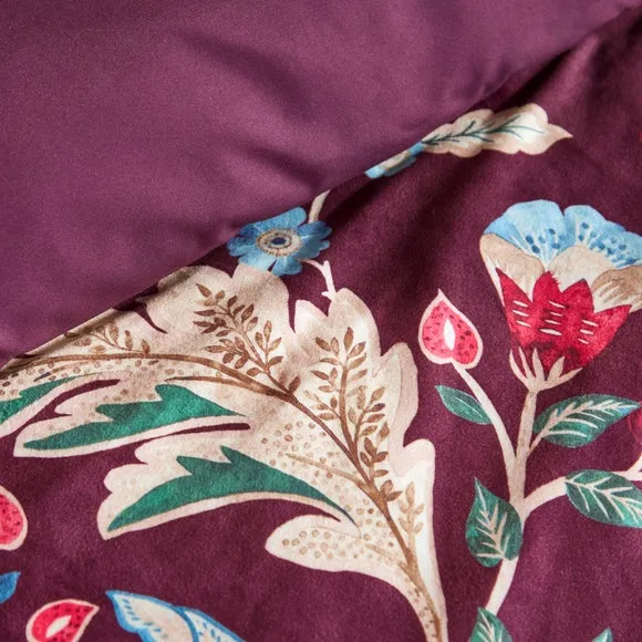 Delilah Purple Floral Fruit Tree Luxury Velvet Duvet Cover & Pillowcase Set 4