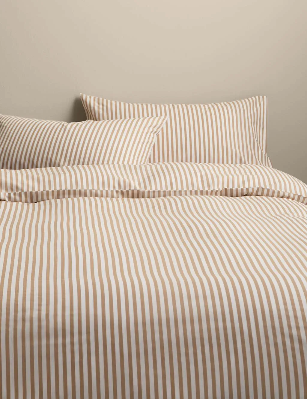 M&S Cotton Blend Simple Stripe Bedding Set Biscuit