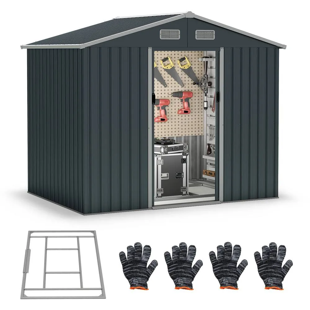 Costway Outdoor Storage Shed Large Utility Tool House w/Sloping Top-Grey in Grey
