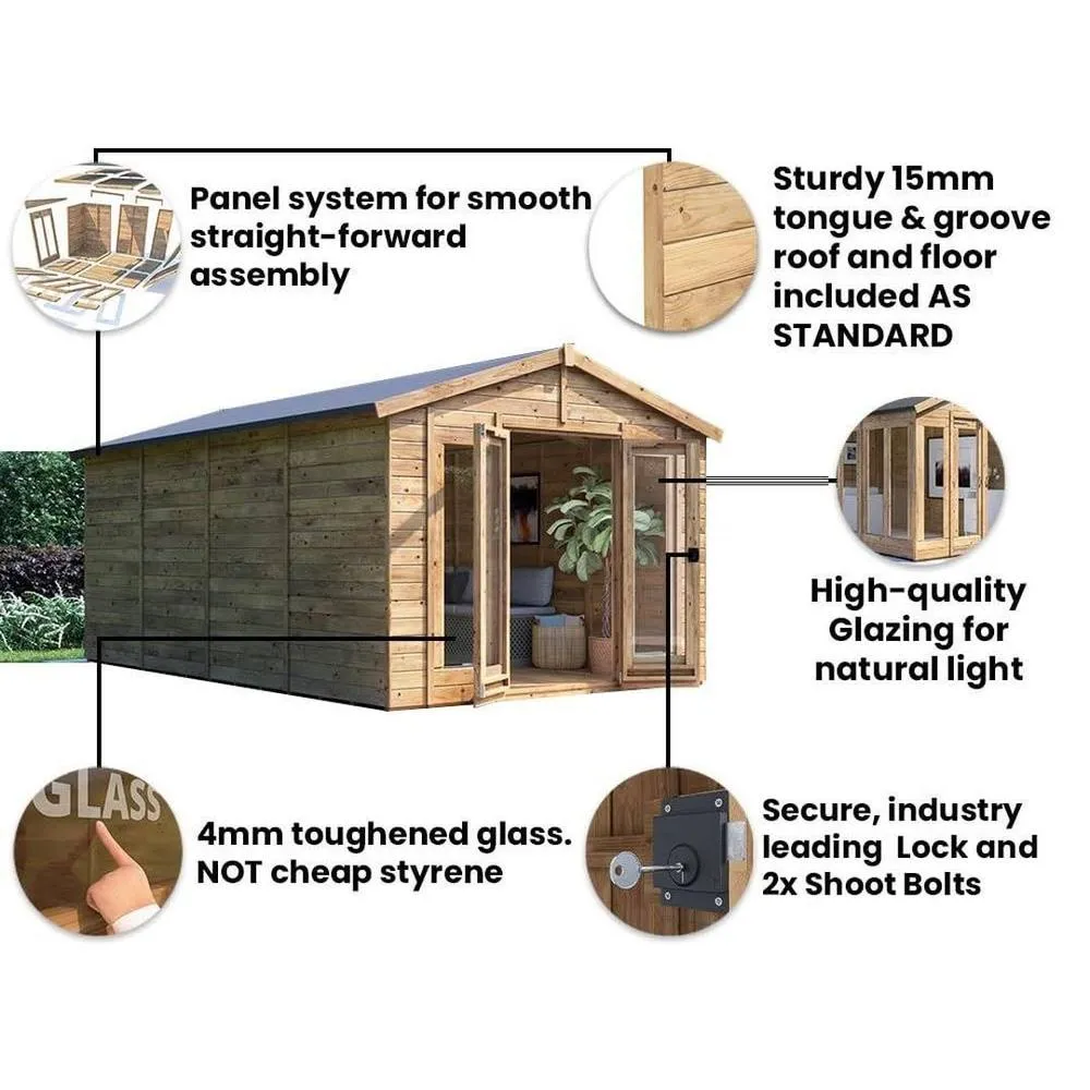 Dunster House Summerhouse 3m x 4.8m (10' x 16') Apex Roof, RagePanda Modular in Brown 6