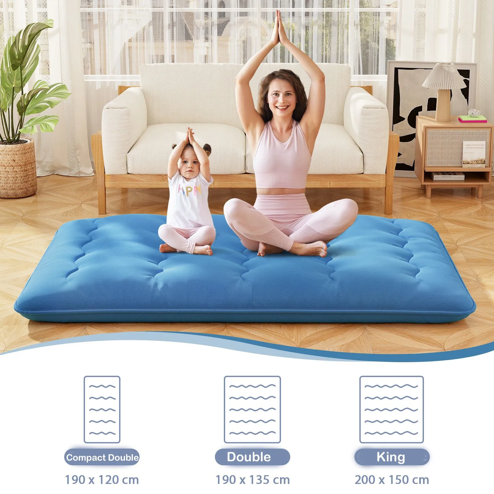 Costway Foldable Tatami Mat Floor Futon Mattress Roll up Sleeping Pad with Washable Cover, Small Double/Double/King Size in Navy 4