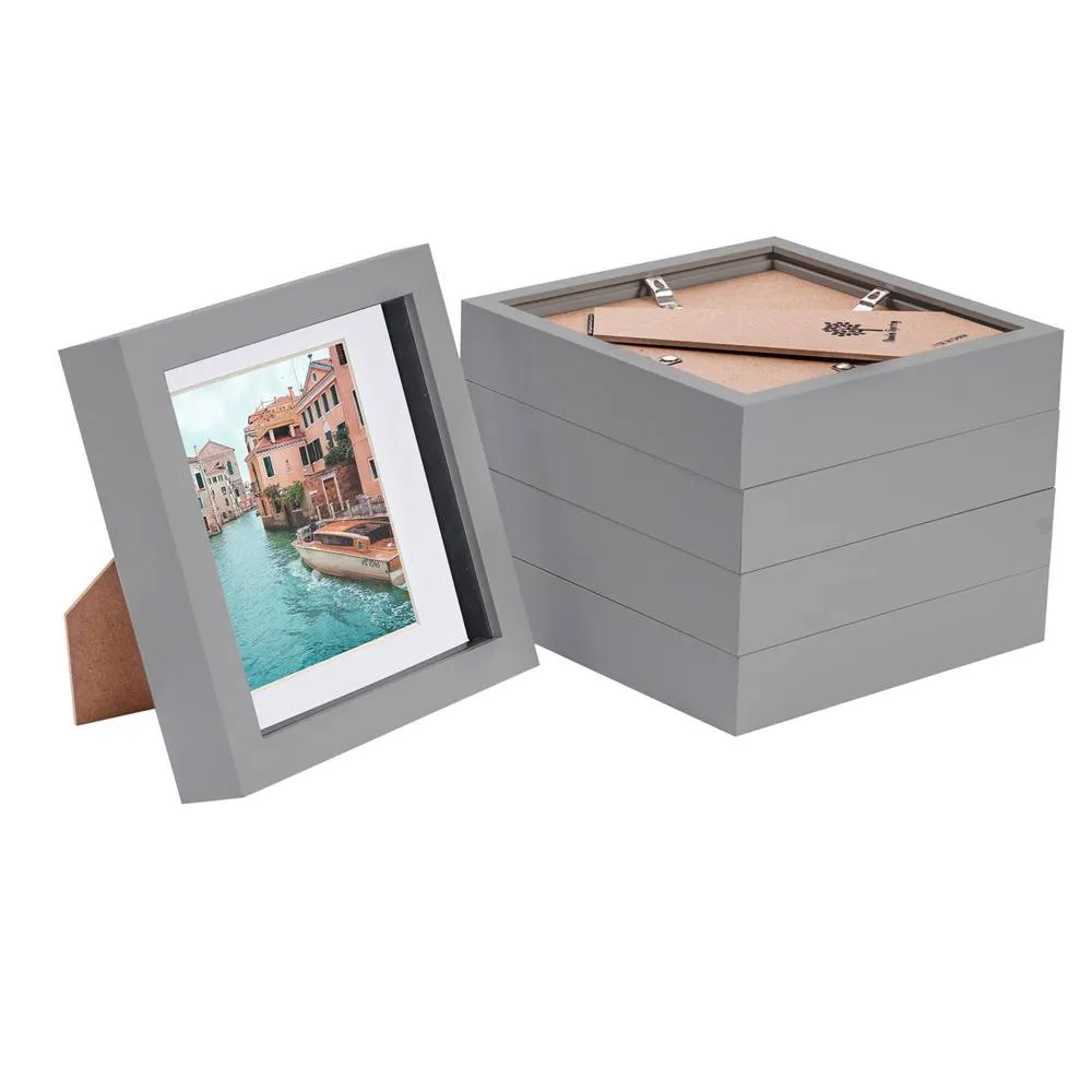 Nicola Spring 3D Box Photo Frames with 4" x 4" Mounts - 6" x 6" - Grey - Pack of 5 in White 1