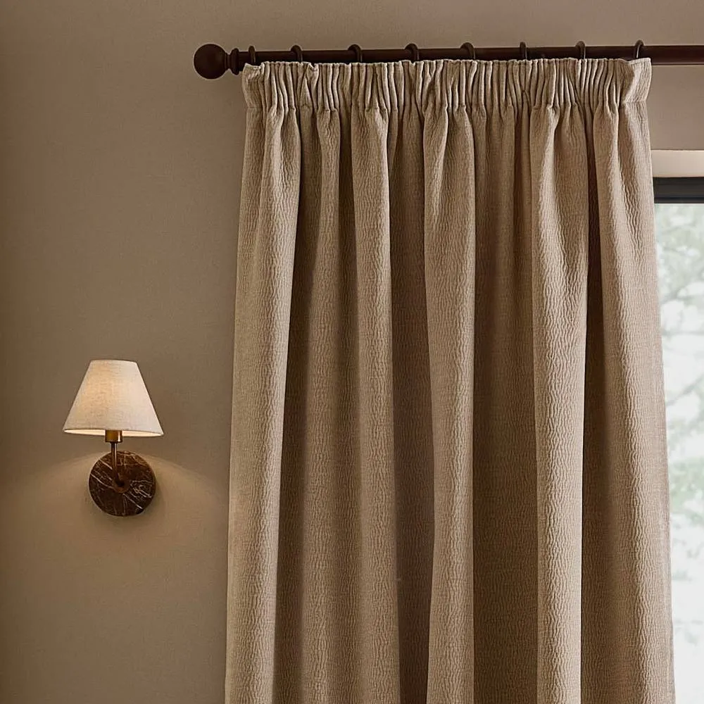 Yard Heath Washed Velvet Fully Lined Pencil Pleat Curtain Pair in Natural 3