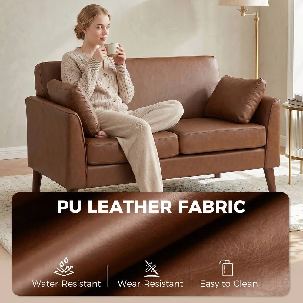 HOMCOM 2 Seater Sofa, 132 cm Modern Small Sofa with Solid Wood Legs, Brown 5