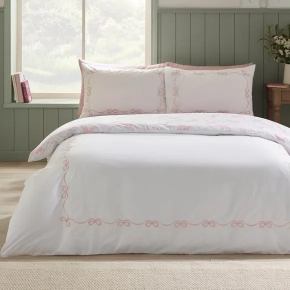 Catherine Lansfield Bow Embroidery Polycotton Duvet Cover & Pillowcase Set 1