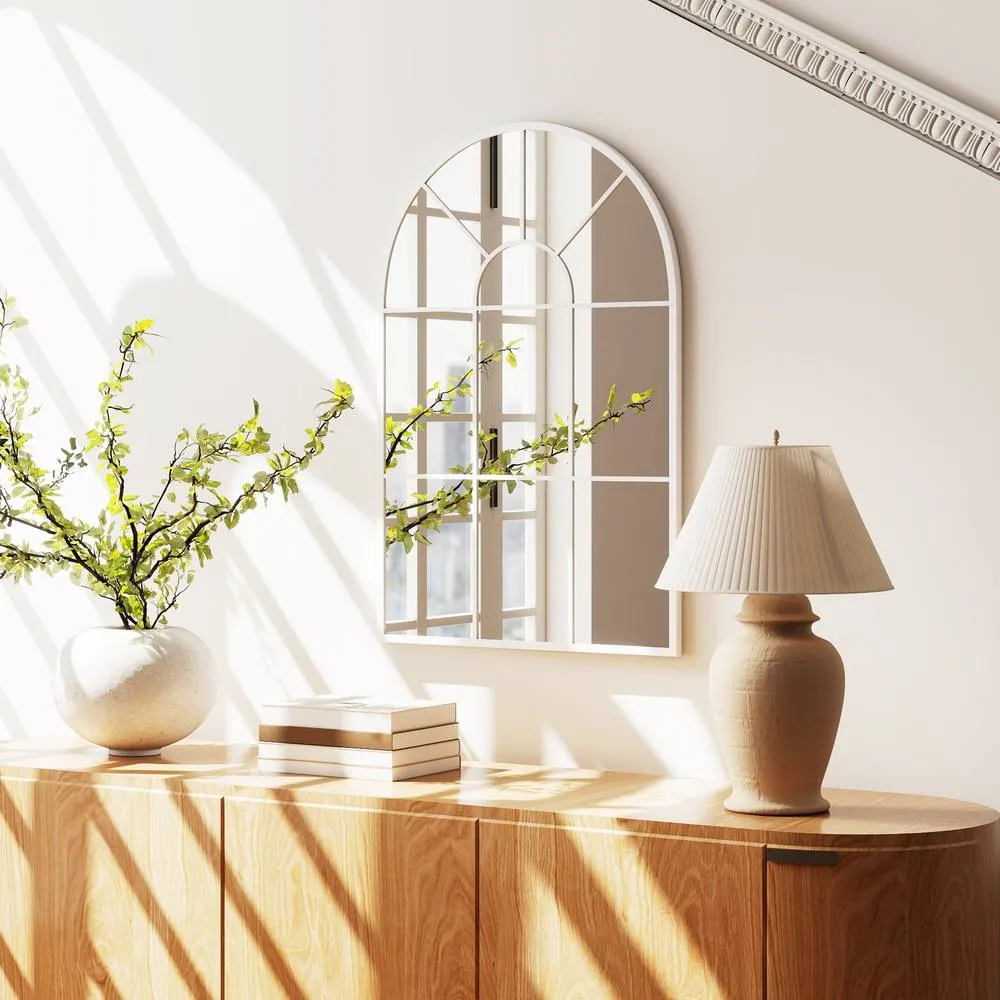 HOMCOM Arched Window Wall Mirror for Living Room Bedroom, 91x60cm, White 6