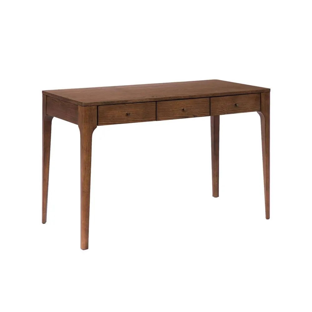 sweeek Rubberwood desk with 3 drawers ash veneer in Dark Brown 2