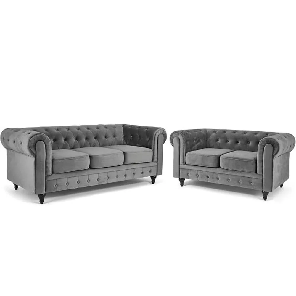 Bliss Furniture Velvet Chesterfield 3+2 Seater Sofa in Grey