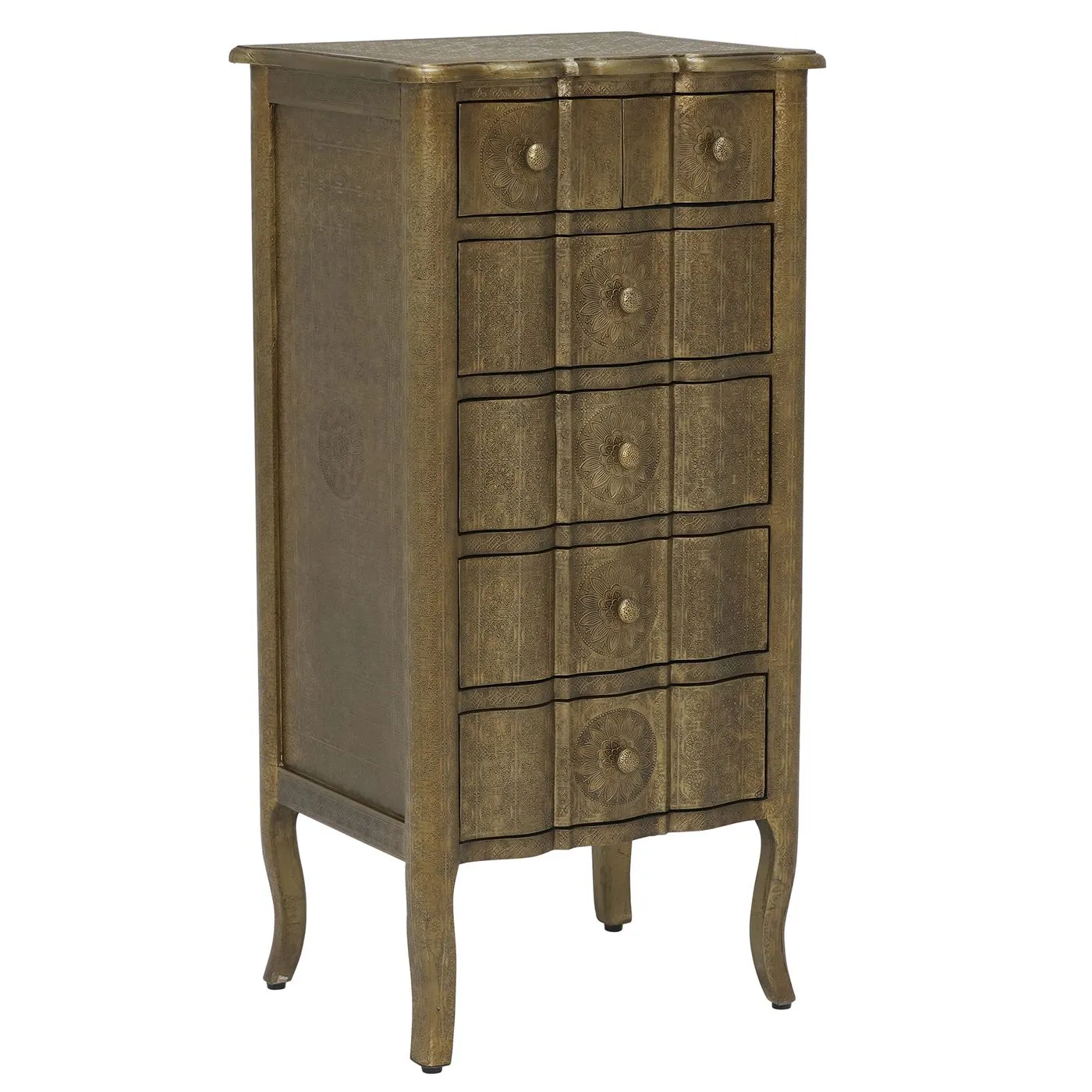 Zinnia 6 Drawer Tall Chest, Brass