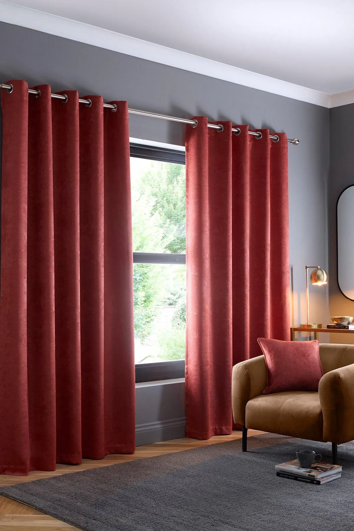 Fusion 'Strata' Triple-Woven Dimout Eyelet Curtains in Terracotta 1