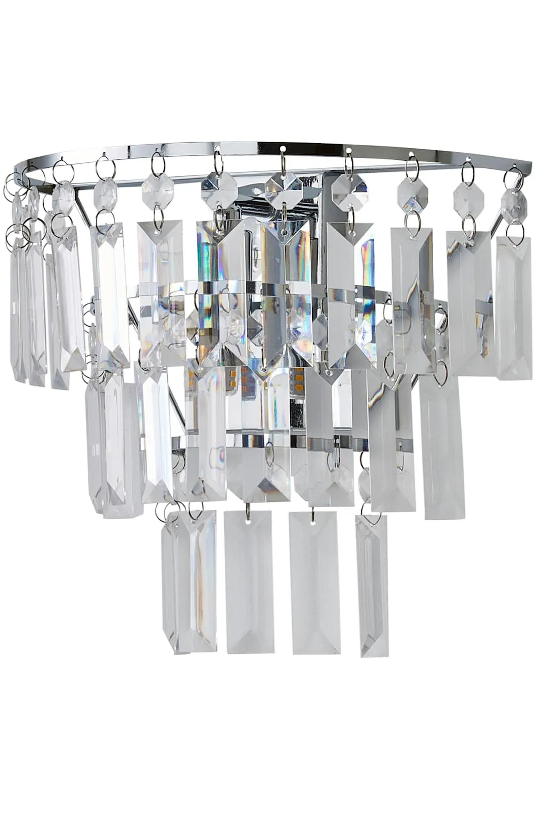 ValueLights Kelsks Chrome with Jewel Droplets Chandelier Style Flush Wall Light in Silver 6