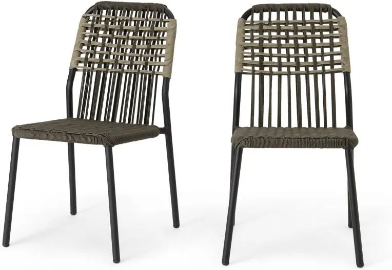 Bosco Garden set of 2 Garden Dining Chairs, Green and Taupe