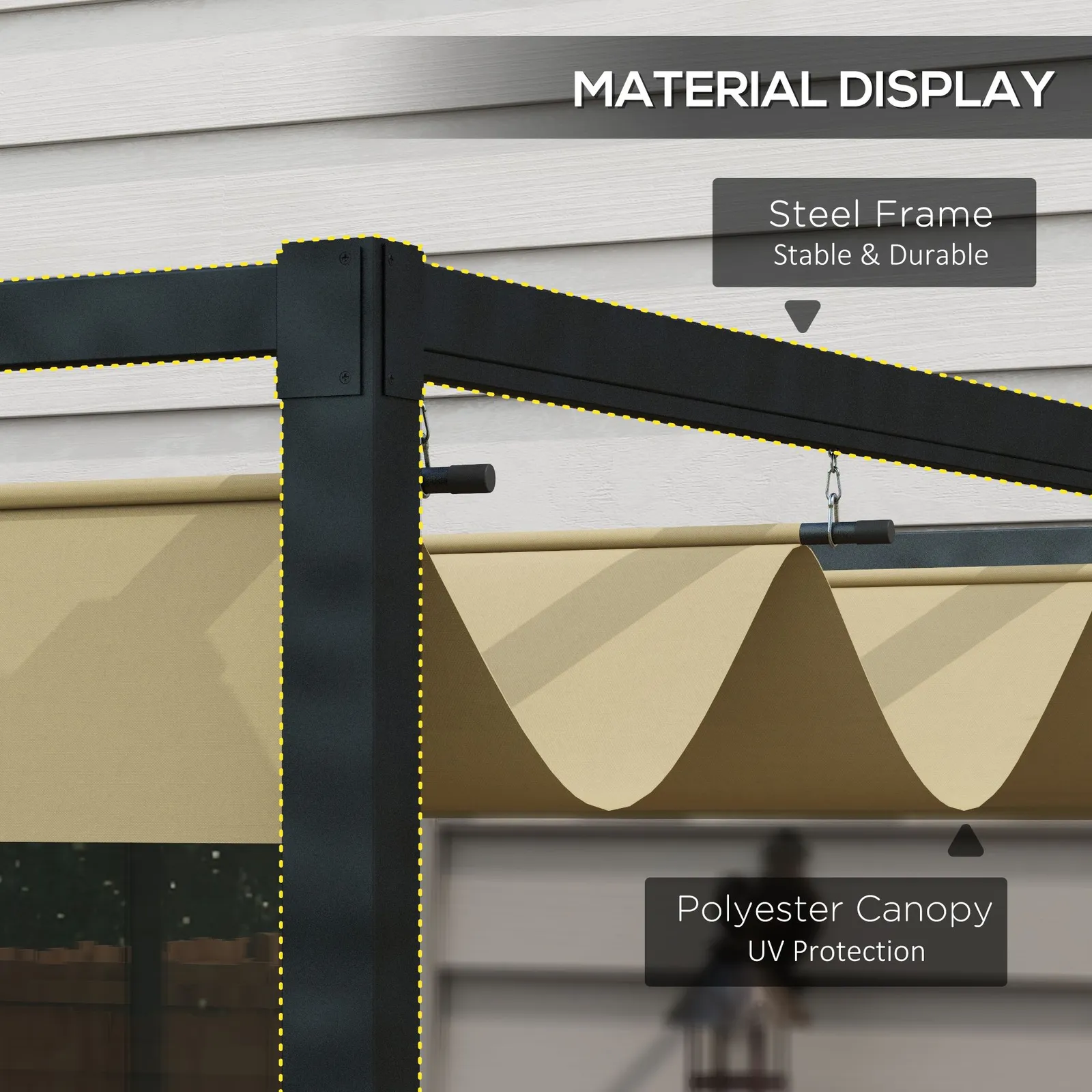 OUTSUNNY 4x3(m) Metal Pergola Gazebo Patio Sunshelter Retractable Canopy in Khaki 4