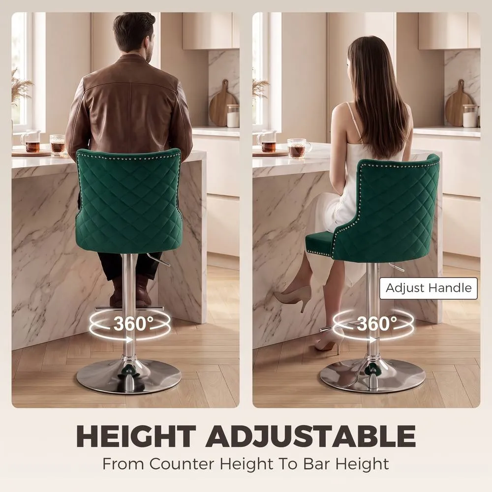 HOMCOM Bar Stools Set of 2, Swivel Velvet Barstools with Footrest, Green in Dark Green 5