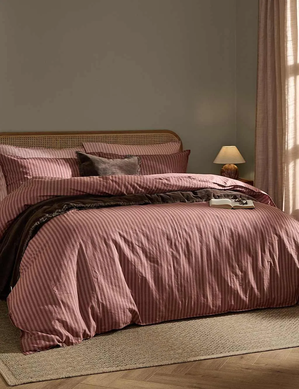 YARD Pure Cotton Marlow Stripe Duvet Cover Burgundy Mix