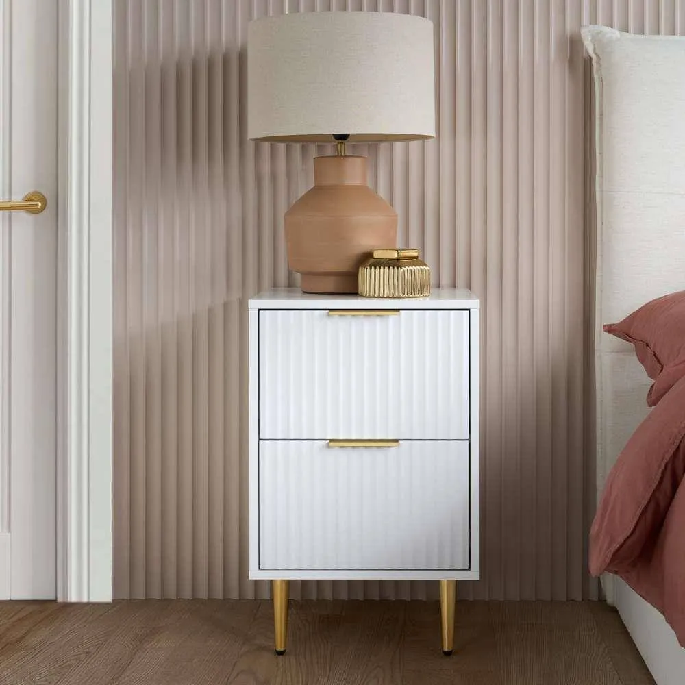 Birlea Pair of Zaza White Bedside Cabinet 2 Drawer Fluted Chest 2