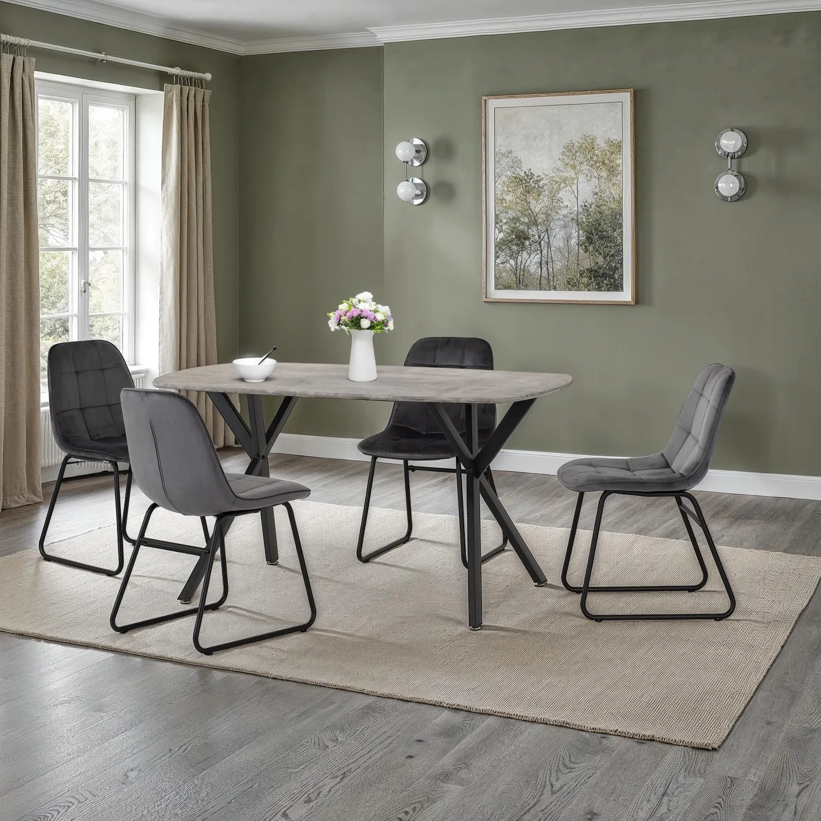 Seconique Athens Concrete Effect Rectangular Dining Set with Lukas Chairs in Grey 1