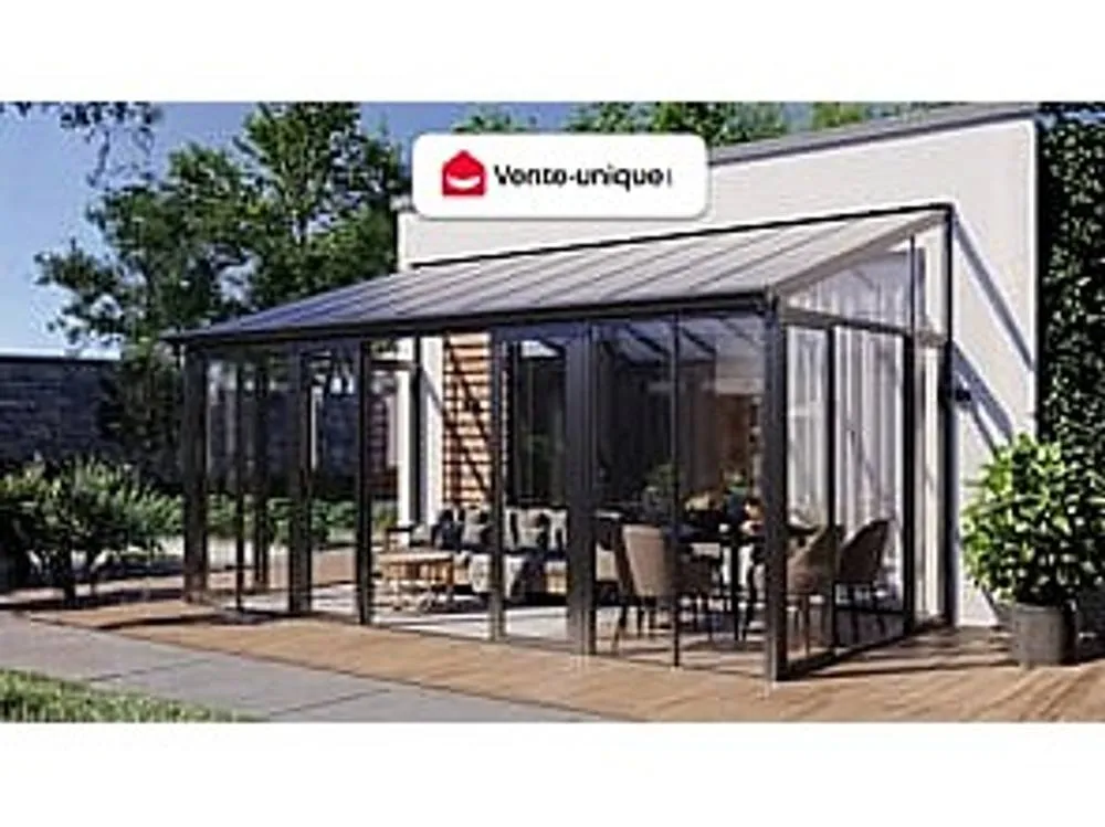 Vente-unique Aluminium & Polycarbonate Conservatory With UV Protection - 16 M² in Dark Grey 4