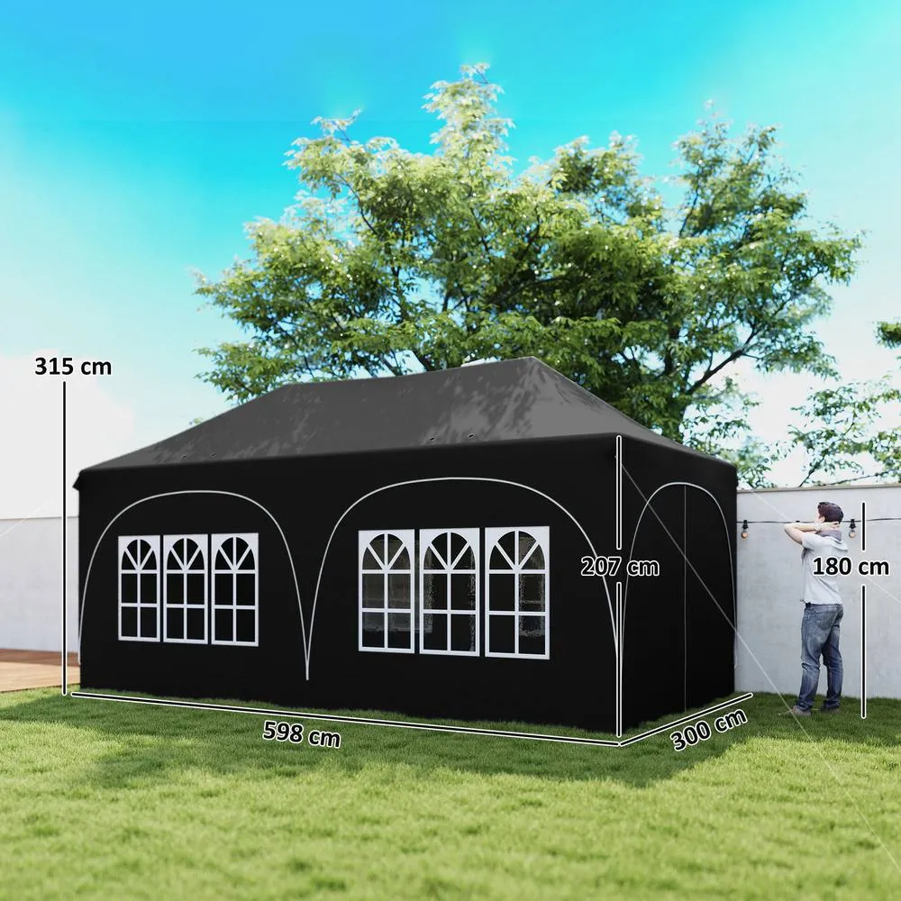 OUTSUNNY 3 x 6m Pop Up Gazebo with Sides, Peak Top Garden Party Tent Marquee in Black 3