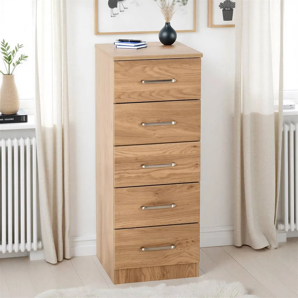 Seconique Dakotia 5 Drawer Narrow Chest in Light Oak 1