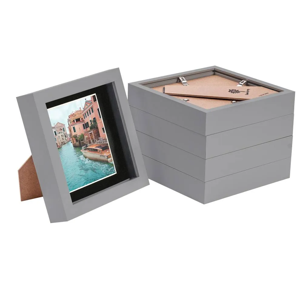 Nicola Spring 3D Box Photo Frames with 4" x 4" Mounts - 6" x 6" - Grey - Pack of 5 in Black 1
