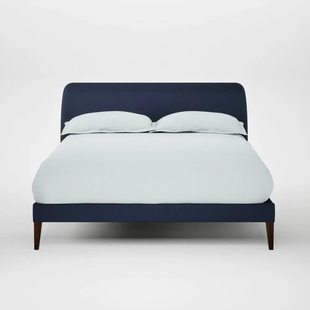 Heal's Wallis Bed Double Smart Cotton Linen Indigo Walnut Stained Feet 1
