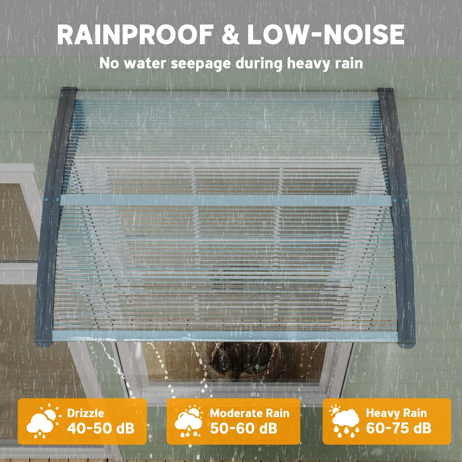 OUTSUNNY Door Canopy Awning Outdoor Window Rain Shelter for Door 100 x 75cm in Clear 5