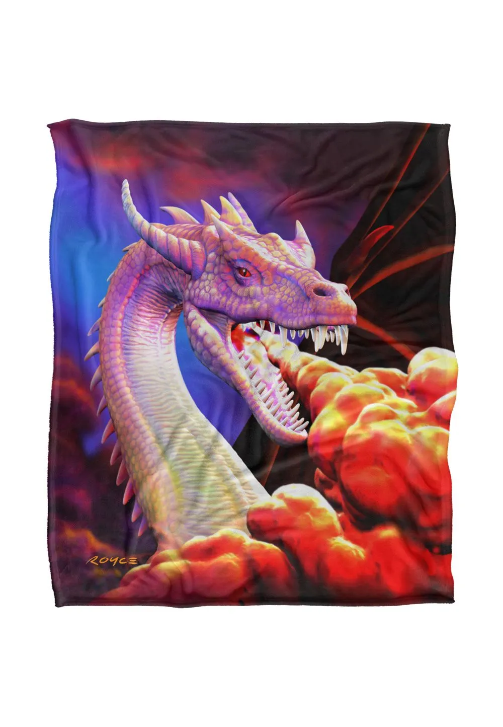 JQ Licensing Royce Mcclure Dragon Fire Silky Touch Super Soft Throw Blanket 152 X 127 cm in White