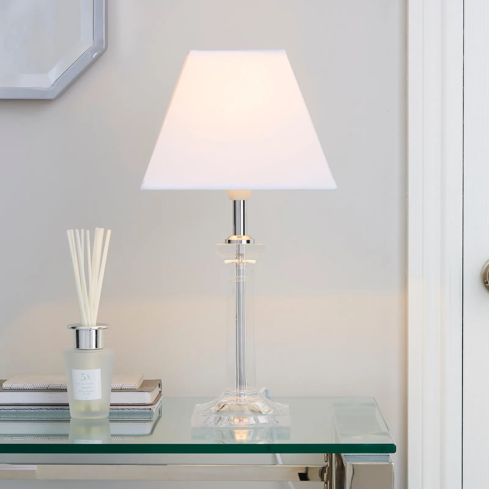 Square Clear Table Lamp White