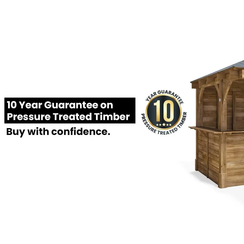 Dunster House Garden Bar 6m x 3m Wooden Outdoor Pub Shed Leviathan Back Wall in Brown 6