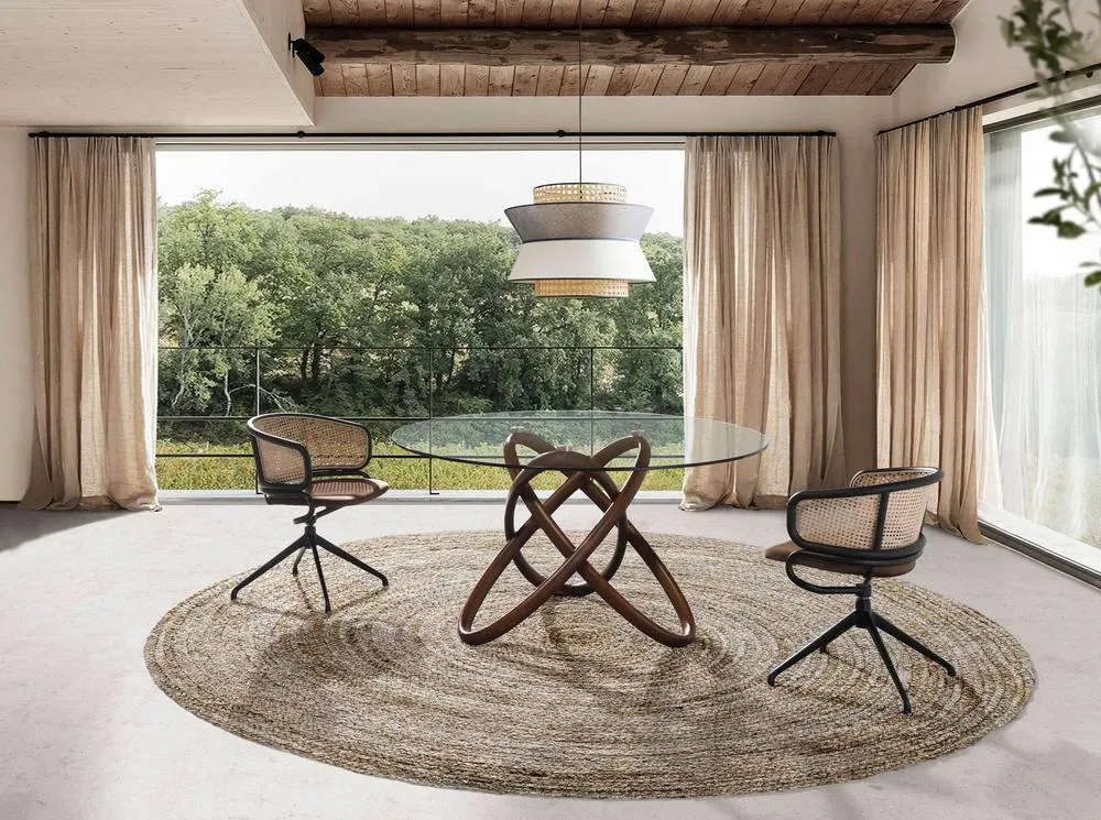 Angel Cerda Round Tempered Glass Dining Table with Walnut 150 cm in Brown 3
