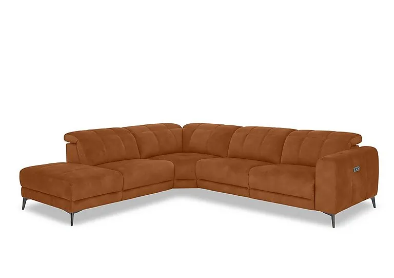 Ezra Fabric Power Recliner Chaise End Left Hand Facing Corner Sofa with Power Headrests - Dexter Pumpkin - Sofas and Armchairs - In Time for Christmas