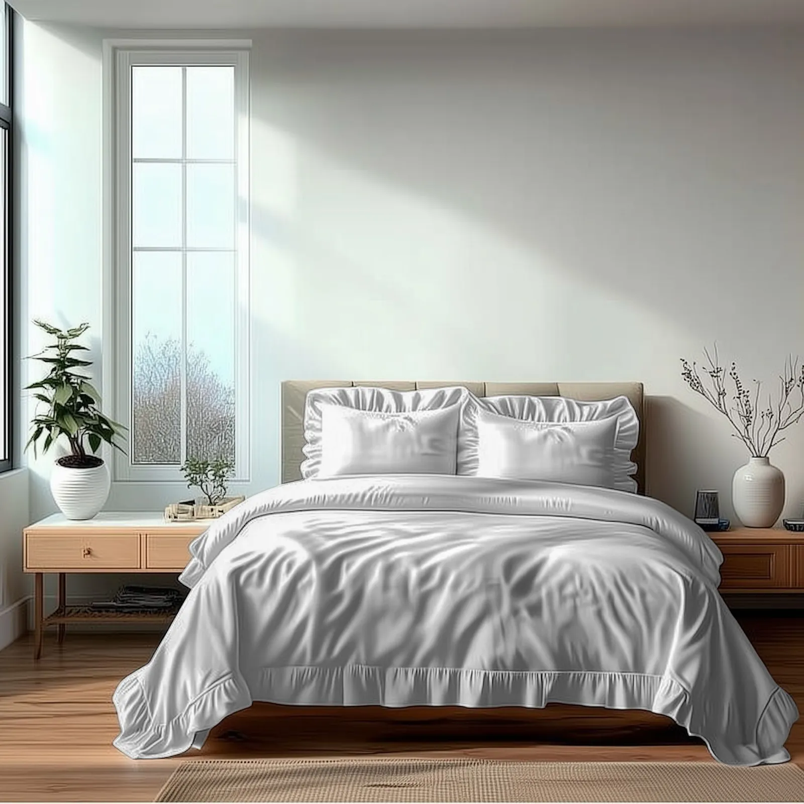 Snug City Duvet Cover & Pillowcase Set Trendy Polycotton Frilled Design Linen in White