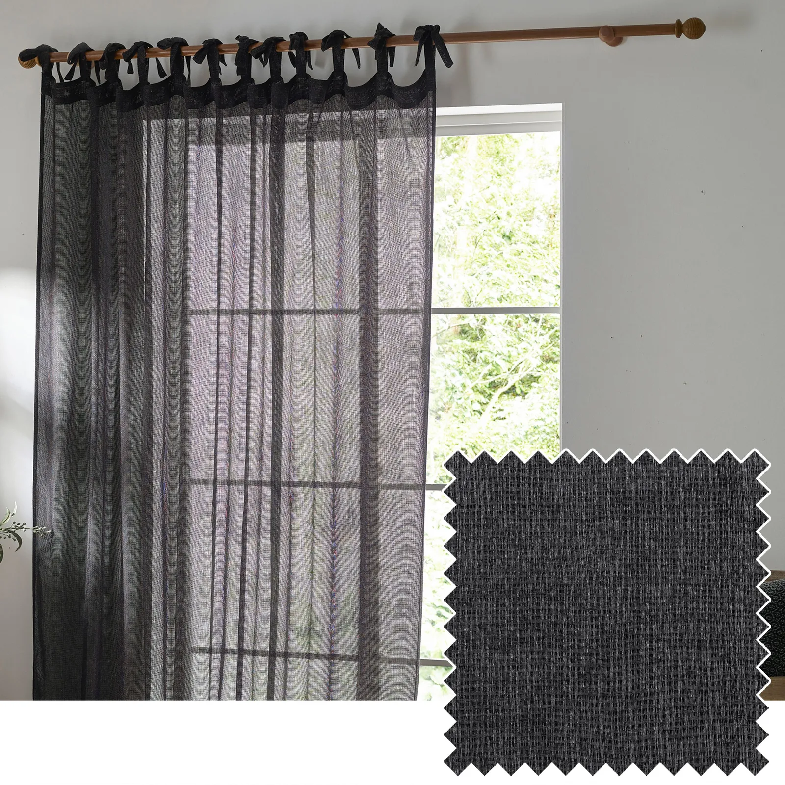 Yard Nimbus Sheer Tie Top Curtain Panel in Black 6