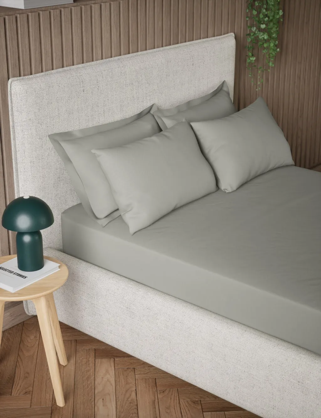 M&S Pure Cotton 300 Thread Count Extra Deep Fitted Sheet Light Grey