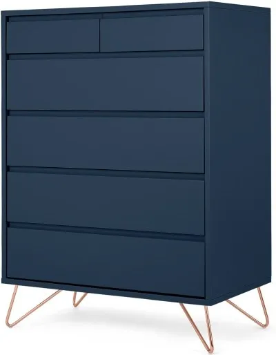 Elona Tall Multi Chest of Drawers, Blue & Copper Legs