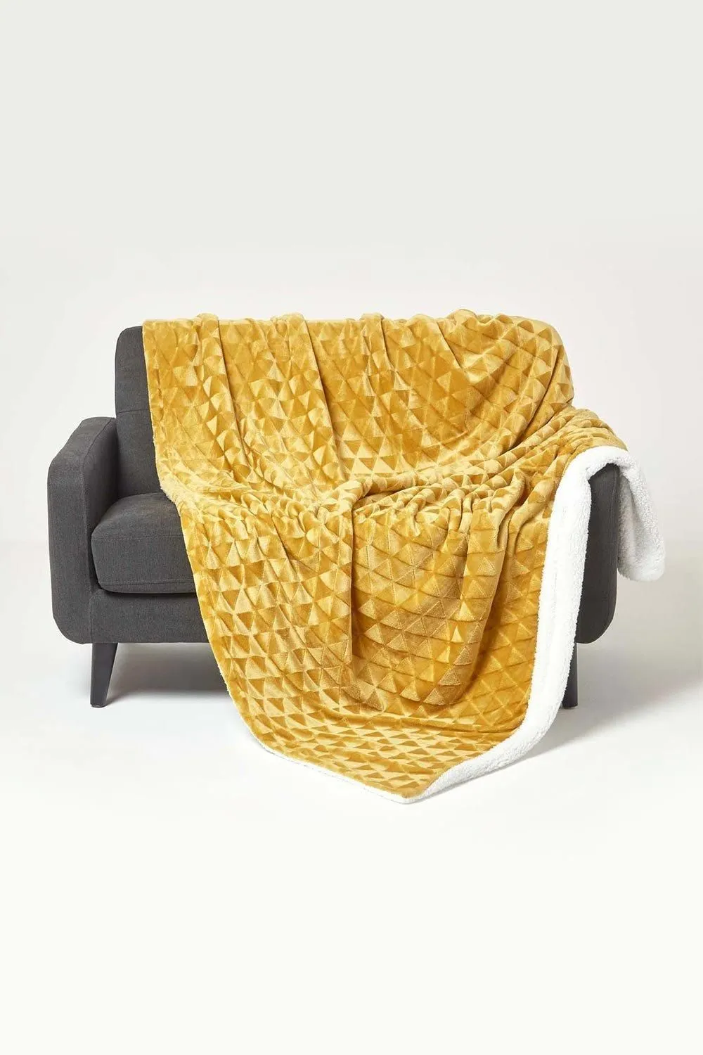 Homescapes Geometric Triangle Velvet Throw in Mustard