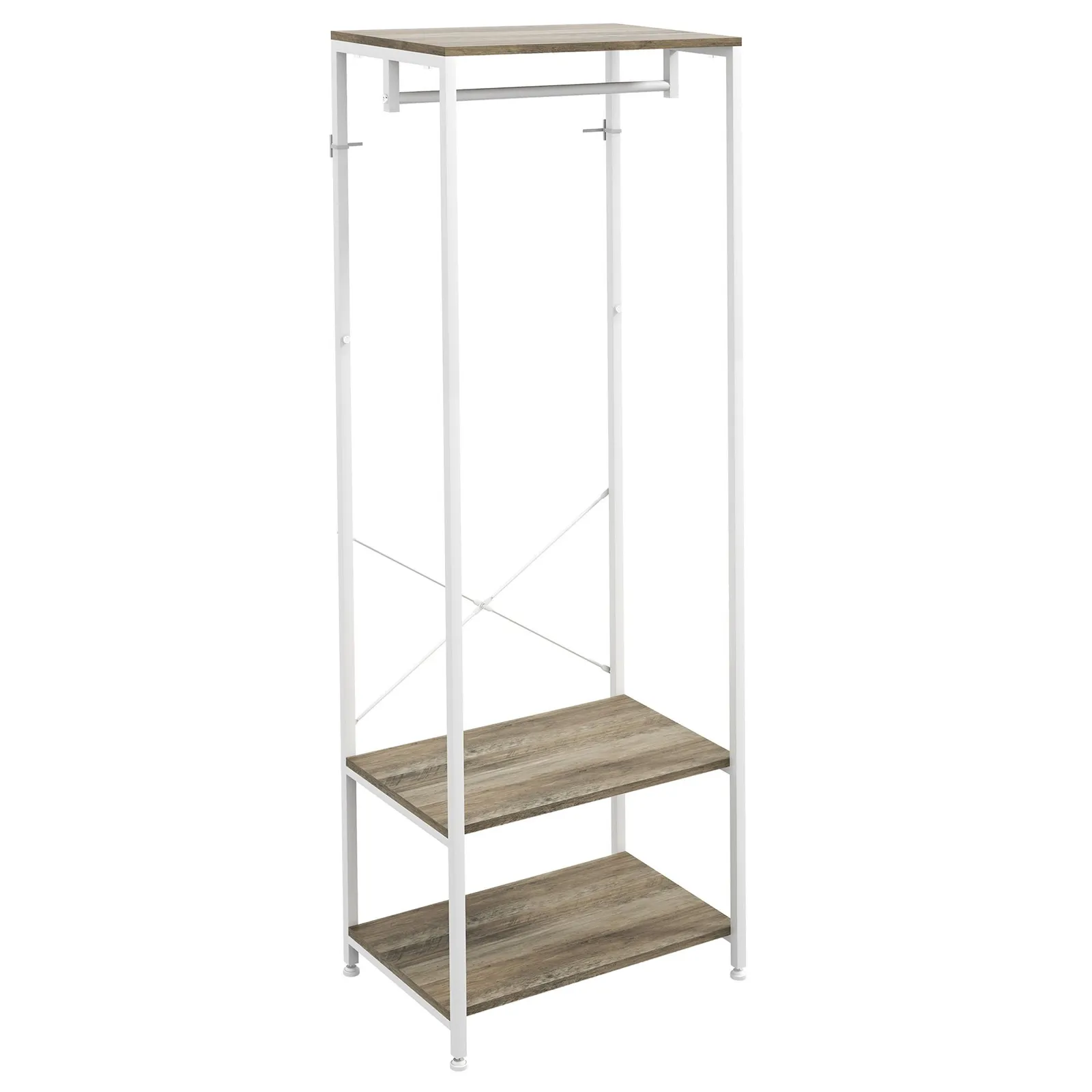 HOMCOM Coat Rack, 2-in-1 Clothes Stand w/ Shoe Storage, 168cm Free Standing Hall Tree w/ Hanging Rail & 2 Storage Shelves for Hallway, Entryway 2