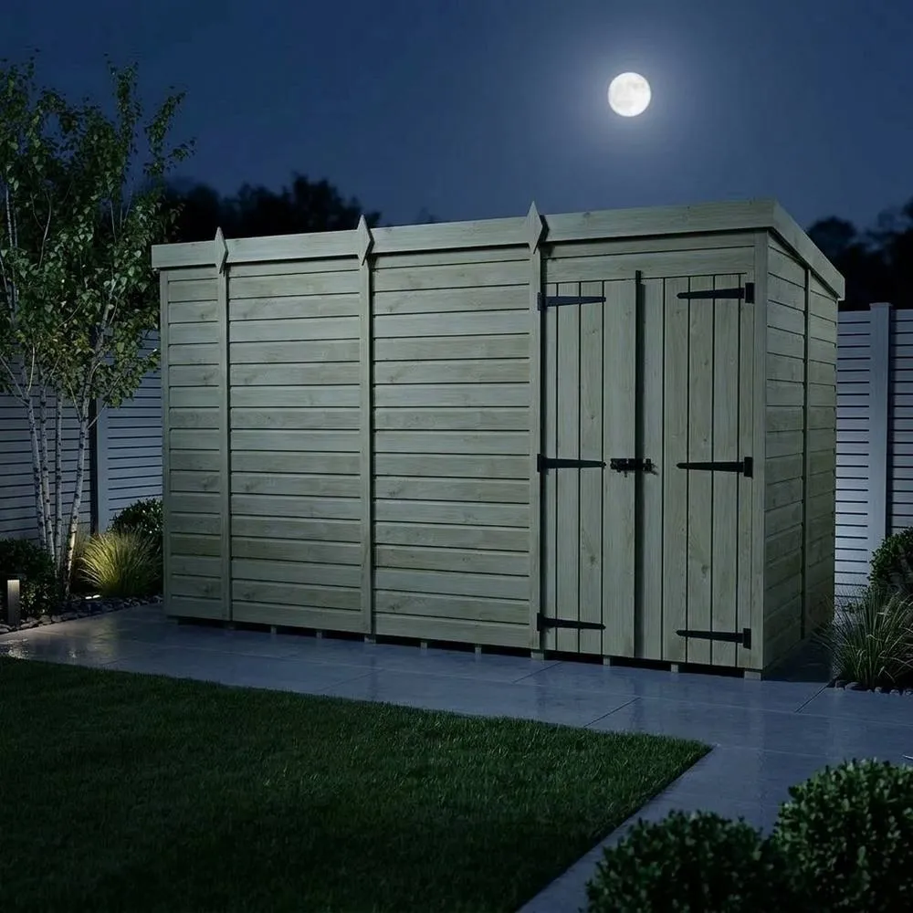 Buttercup Farm 14ft x 10ft Pent Garden Shed Double Door No Windows - Timber in Brown 3