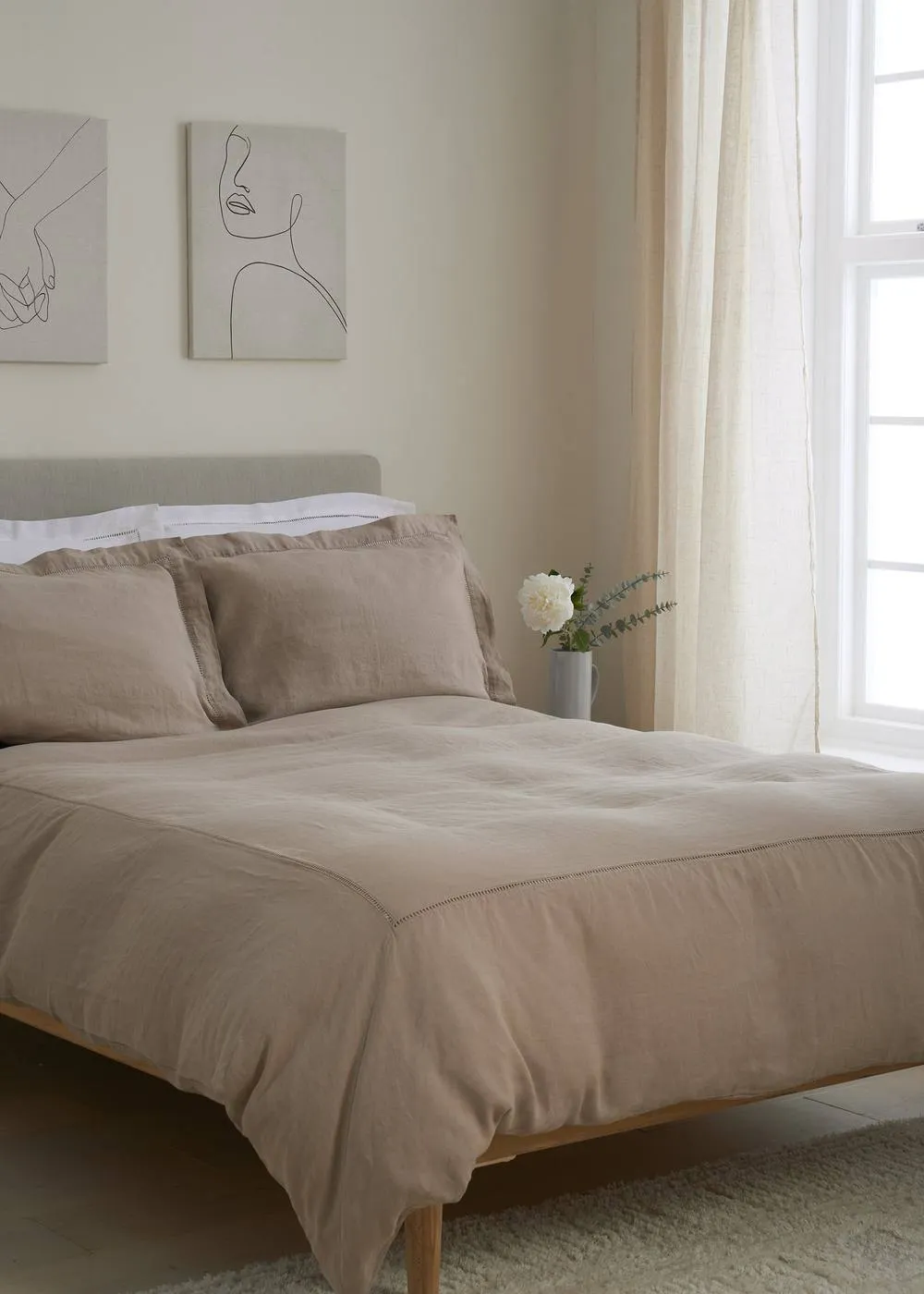 Truly Mushroom Ladder Detail Linen Duvet Cover in Light Brown