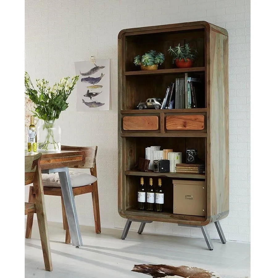 IH Design Daizha Wood & Metal Wide Bookcase in Brown