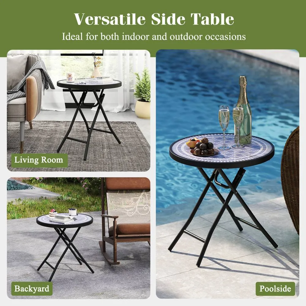 Costway Folding Glass Table Portable Patio Coffee Table w/Footpads-Grey in Grey 3