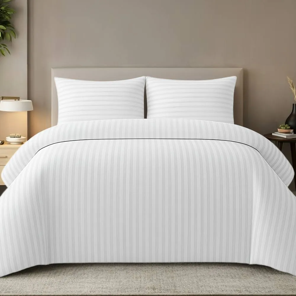 Grace Embossed Satin Stripe Duvet Cover Sets in White