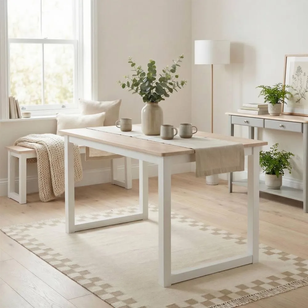 FurnitureboxUK Tobermory Whitewashed Wood Dining Table & 2 Benches in White 2