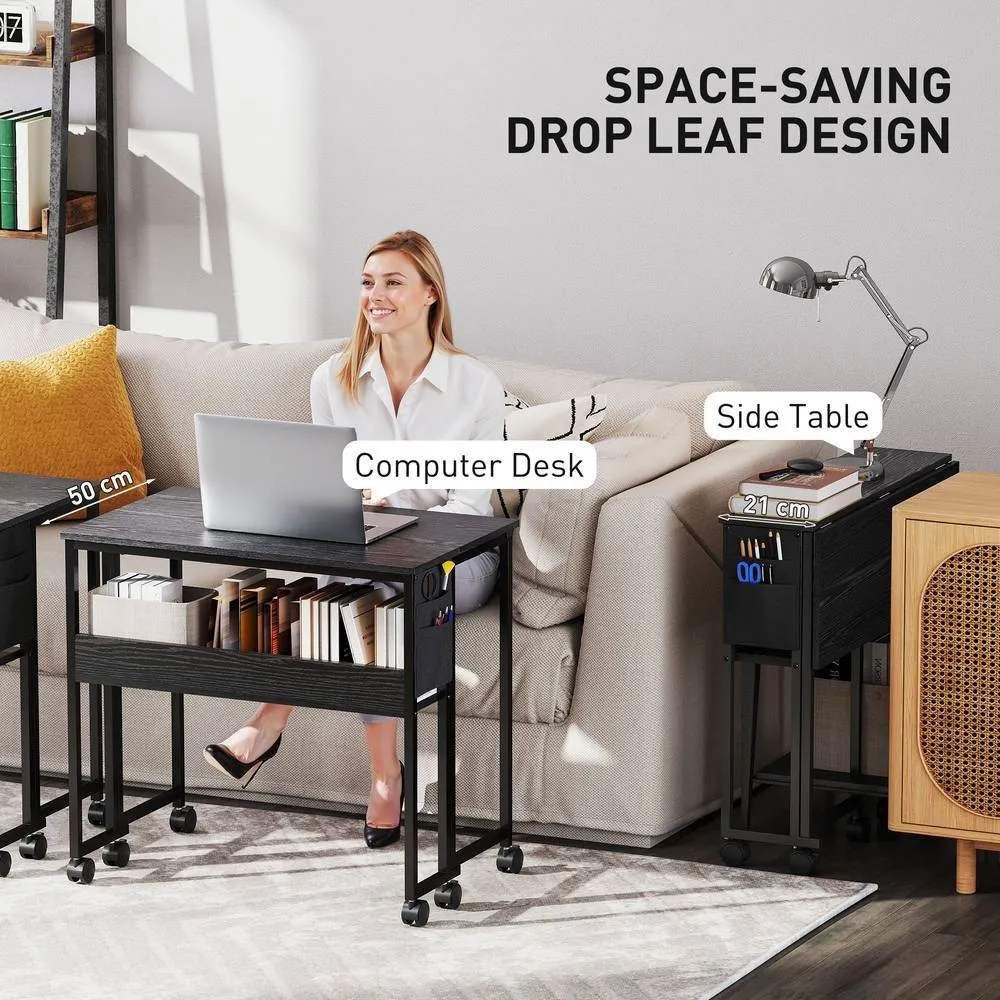 HOMCOM 80 cm Foldable Computer Desk on Wheels for Small Spaces, Black 4