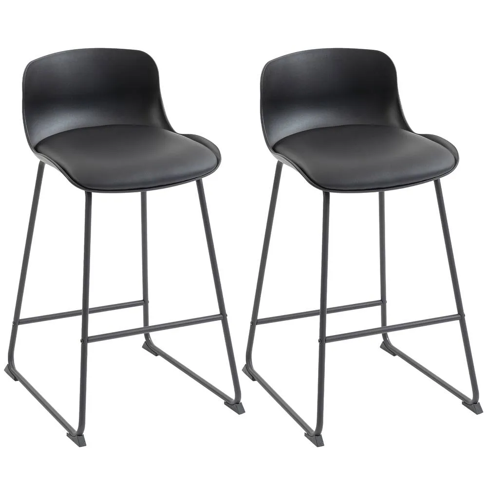 HOMCOM Modern Bar Stools Set of 2, PU Leather Upholstered Barstools, Black 2