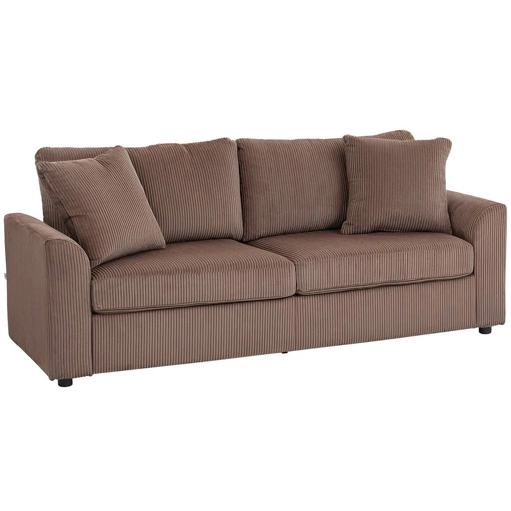 HOMCOM 212 cm Upholstered Jumbo Cord Sofa Couch with Spring Cushion, Coffee in Brown