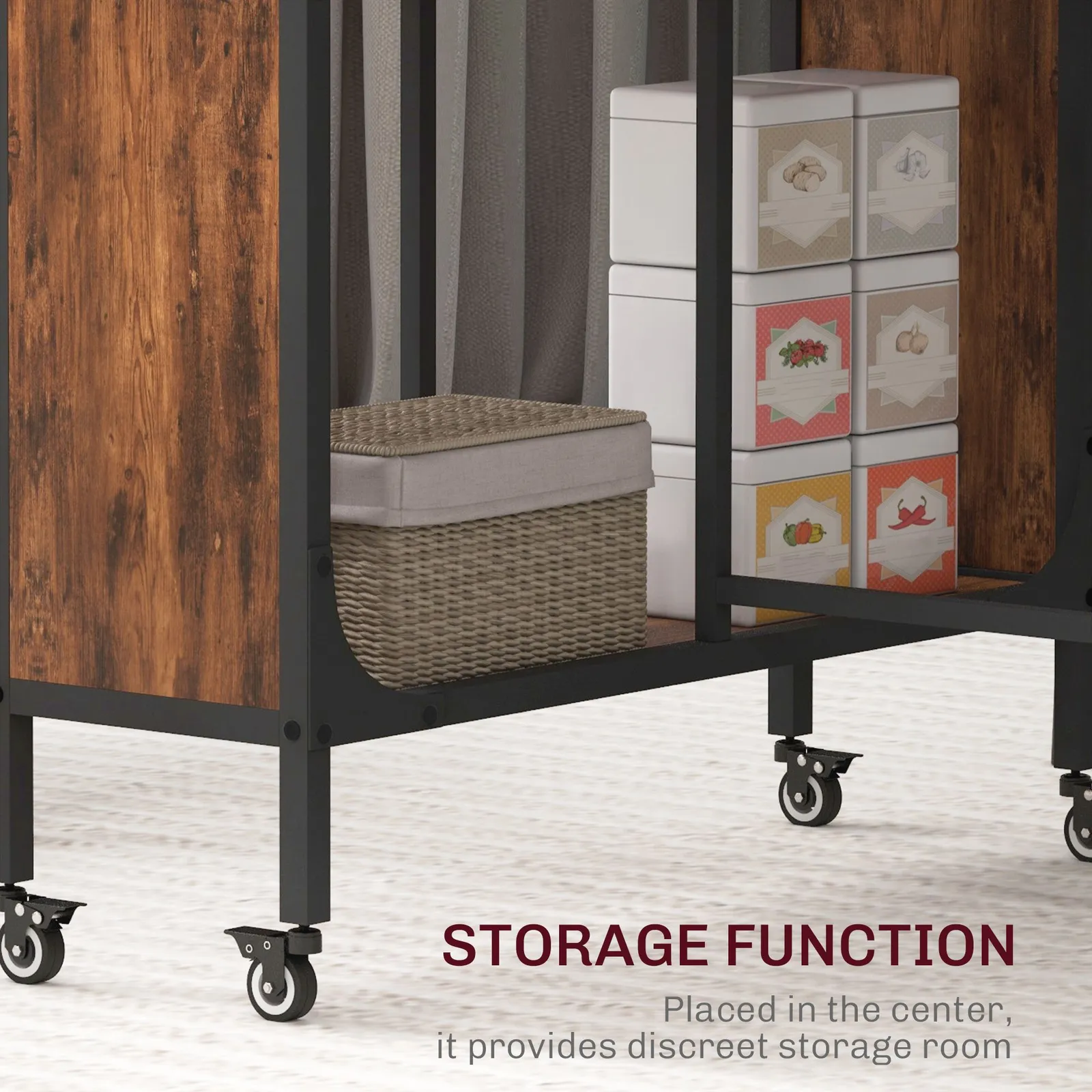 HOMCOM Mobile Drop Leaf Dining Table on Wheels with Storage Shelf in Dark Brown 5