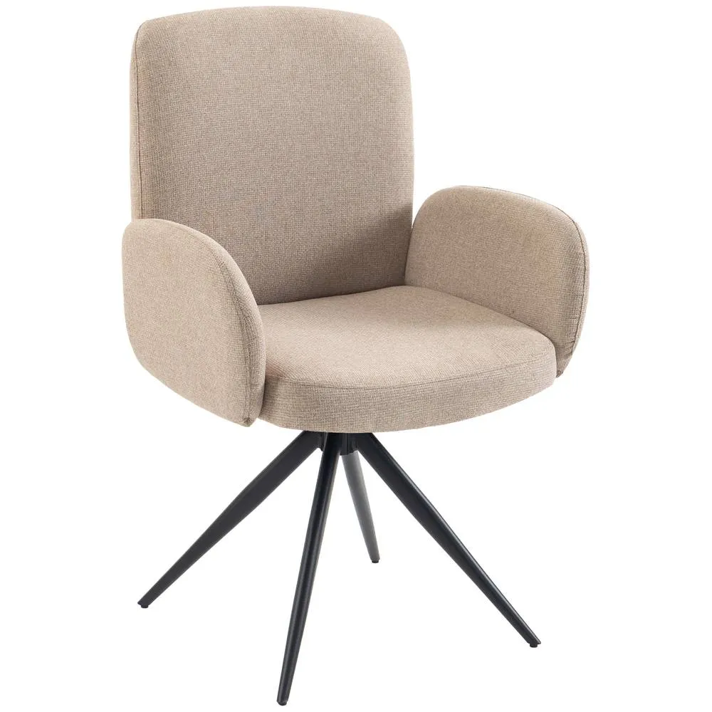 HOMCOM Swivel Accent Chair with Curved Backrest, Upholstered, Light Brown
